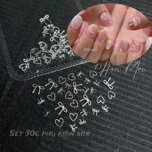 Hướng dẫn sử dụng Charm Nơ Thừng Mix Tim Đính Móng