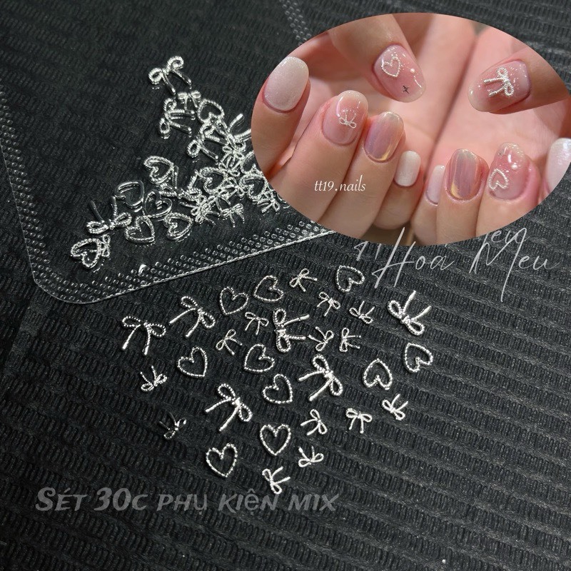 Hướng dẫn sử dụng Charm Nơ Thừng Mix Tim Đính Móng