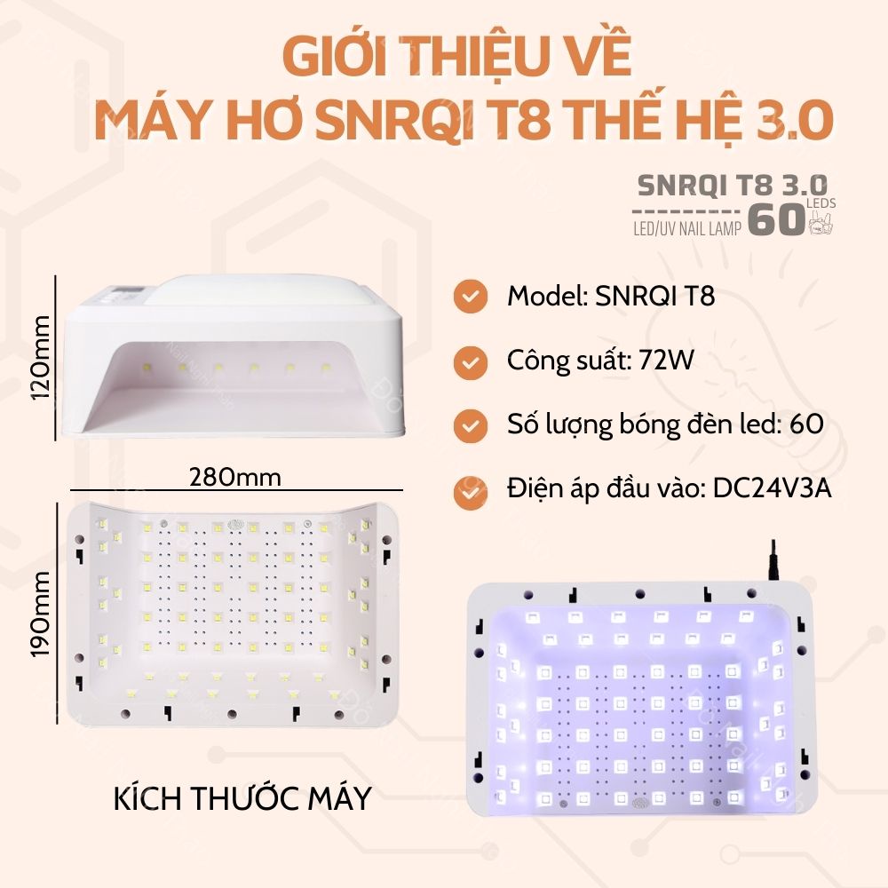 Máy hơ gel SNRQI T8 72W thiết kế rộng