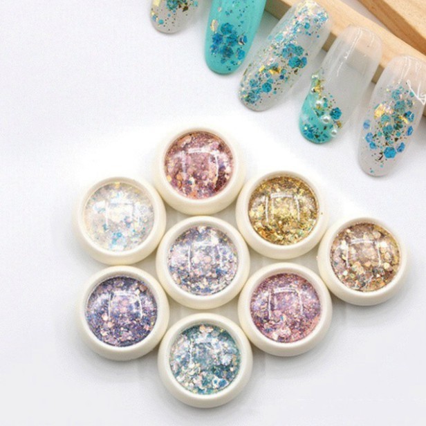 Bộ nhũ vảy cá kim tuyến nail 8 màu siêu sáng 8 hũ